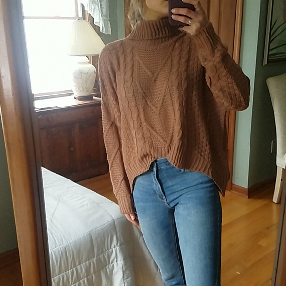 Knit Turtleneck Asymetrical Hem Oversized Sweater - Picture 9 of 9